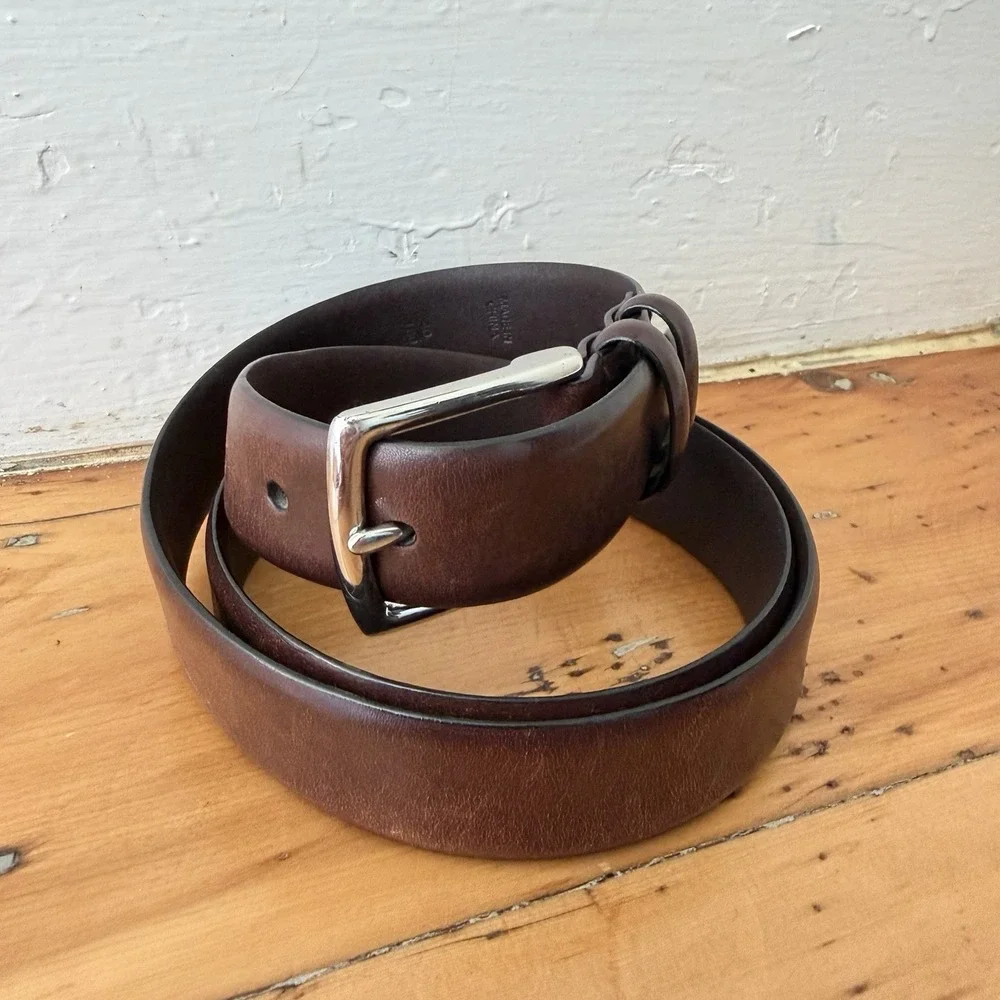 Polo Ralph Lauren Brown Leather Belt 40 Solid Brass Buckle Classic Mens Preppy